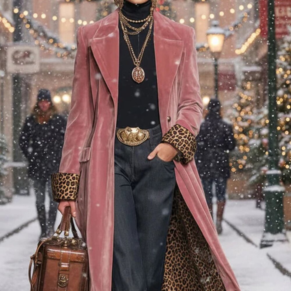 Lapel single-breasted Long Velvet Trench Coat